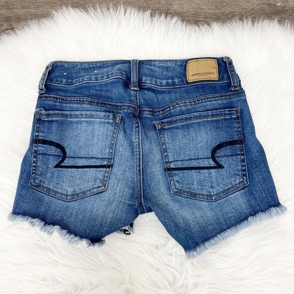 American Eagle Womens 00 Midi Distressed Cutoff Shorts Super Stretch - Picture 2 of 8